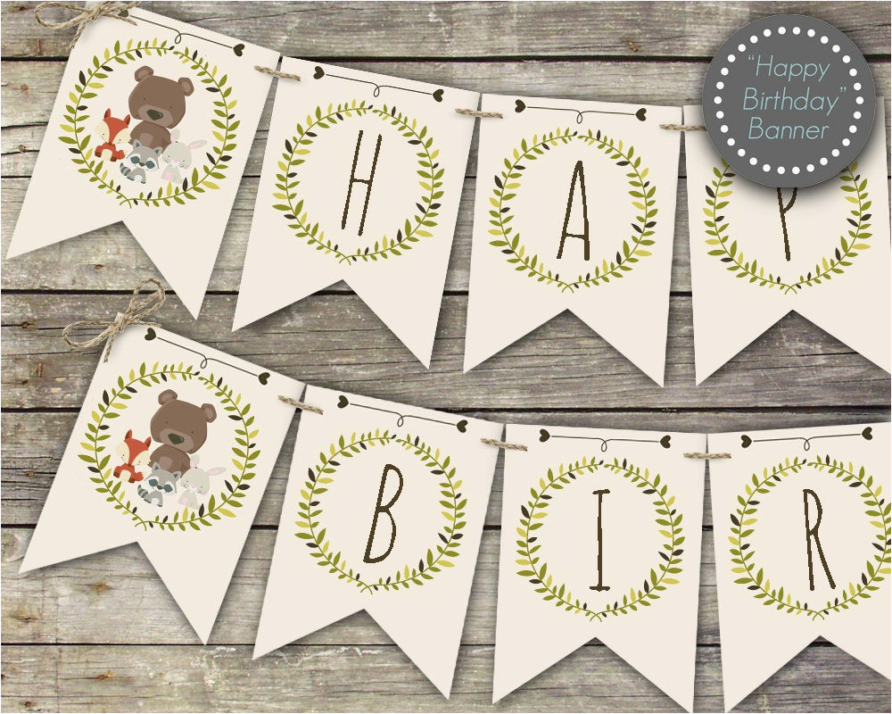 Happy Birthday Banner Hindi Woodland Birthday Banner Printable Happy Birthday Banner