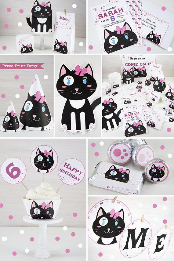 Happy Birthday Banner Kitty Kitten Party Printables Cat Party Decorations Cat Birthday