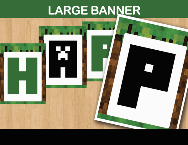 Happy Birthday Banner Minecraft Printable 8 Bit Party Banner Minecraft Party Ideas Instant Download