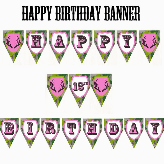 Happy Birthday Banner Outdoor Pink Camo Happy Birthday Customizable Banner by