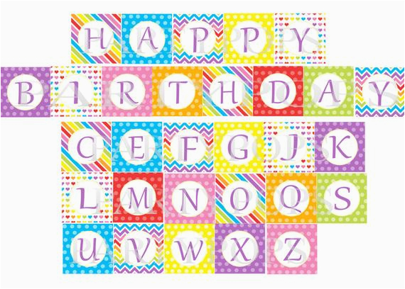 Happy Birthday Banner Per Letter Printable Items Similar to Digital Rainbow Happy Birthday Banner