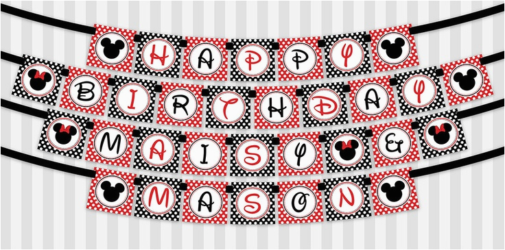 Happy Birthday Banner Printable Red and Black Printable Diy Black and Red Mickey Mouse and Minnie Mouse Happy Birthday Banner Printable Red and Black Printable Diy Black and Red Mickey Mouse and Minnie Mouse