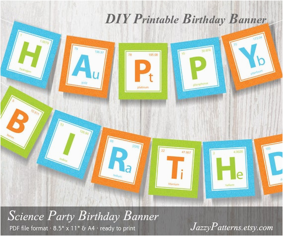 Happy Birthday Banner Ready to Print Science Party Printable Banner Periodic Table Of Elements