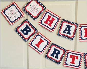 Happy Birthday Banner Red White and Blue Red and White Banner Etsy