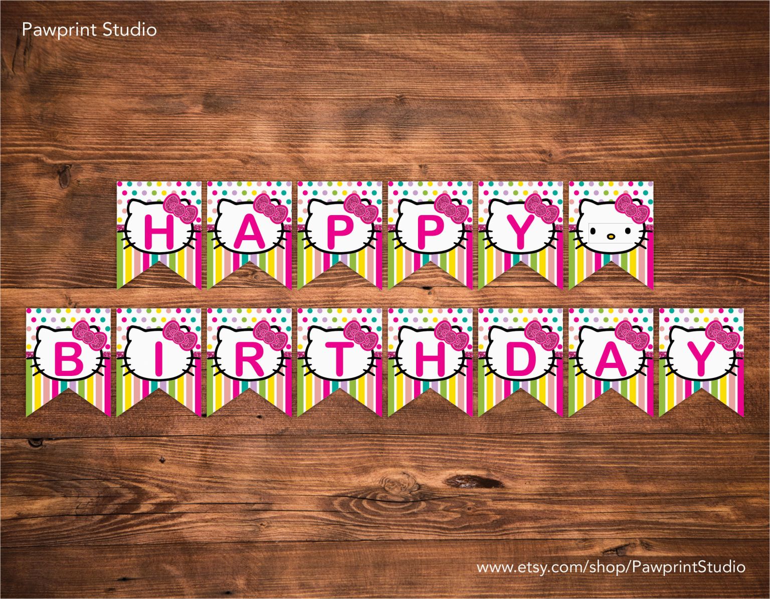 Happy Birthday Banner Template Hello Kitty Instant Printable Bunting ...