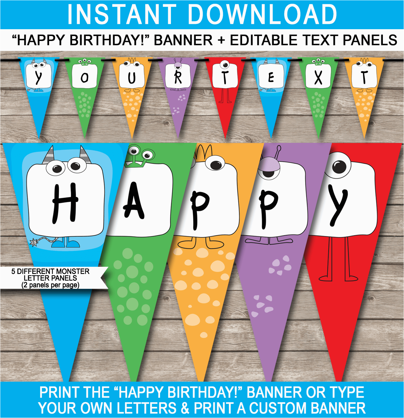 Happy Birthday Banner Template Printable Monster Party Banner Template Birthday Banner Editable