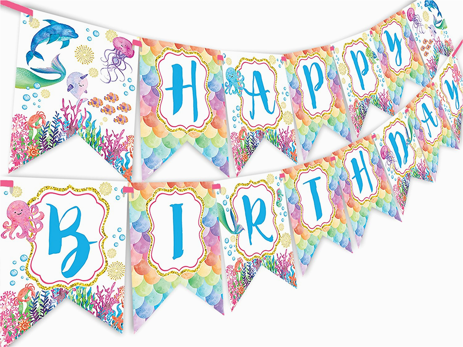 Happy Birthday Banner Under the Sea Mermaid Bottle Wraps 20 Mermaid Water Bottle Labels