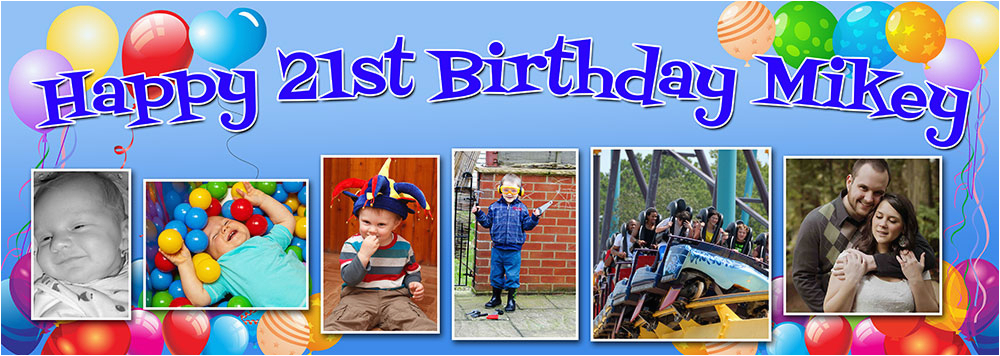 Happy Birthday Banners Next Day Delivery Balloon Background Birthday Banner with Up to 6 Pictures