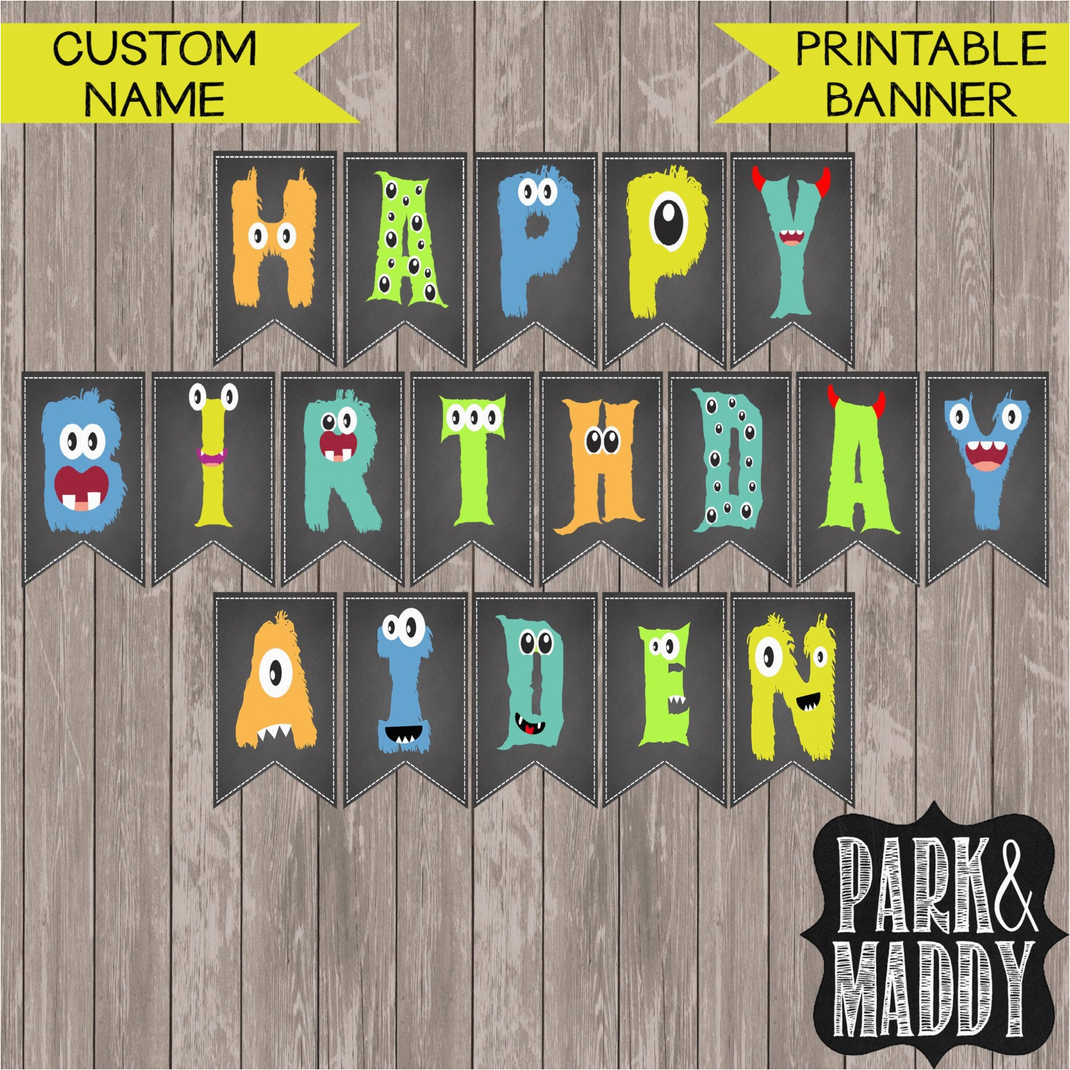 Happy Birthday Banners with Names Custom Little Monster Birthday Banner with Name Monster