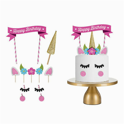 Happy Birthday Cake Banner Diy Glitter Unicorn Horn Happy Birthday Cake topper Banner