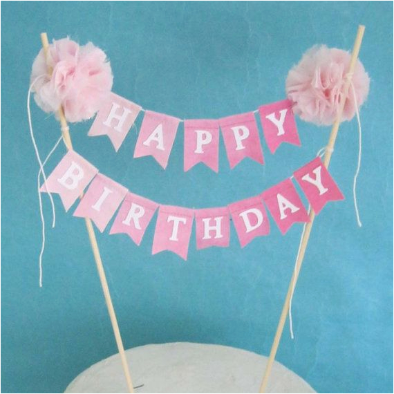 Happy Birthday Pennant Banner Cake topper Birthday Cake Banner Pink Ombre Quot Happy Birthday Quot Cake