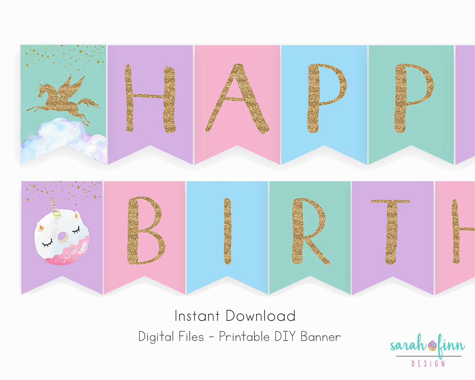 Happy Birthday Unicorn Banner Free Unicorn Donut Banner Unicorn Happy Birthday Printable