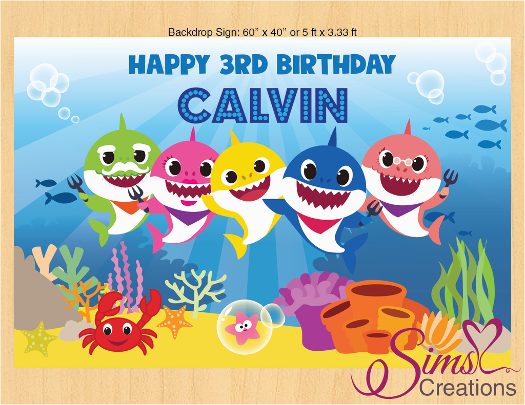 Happy Third Birthday Banner Baby Shark theme Printable Backdrop Banner Custom Photo