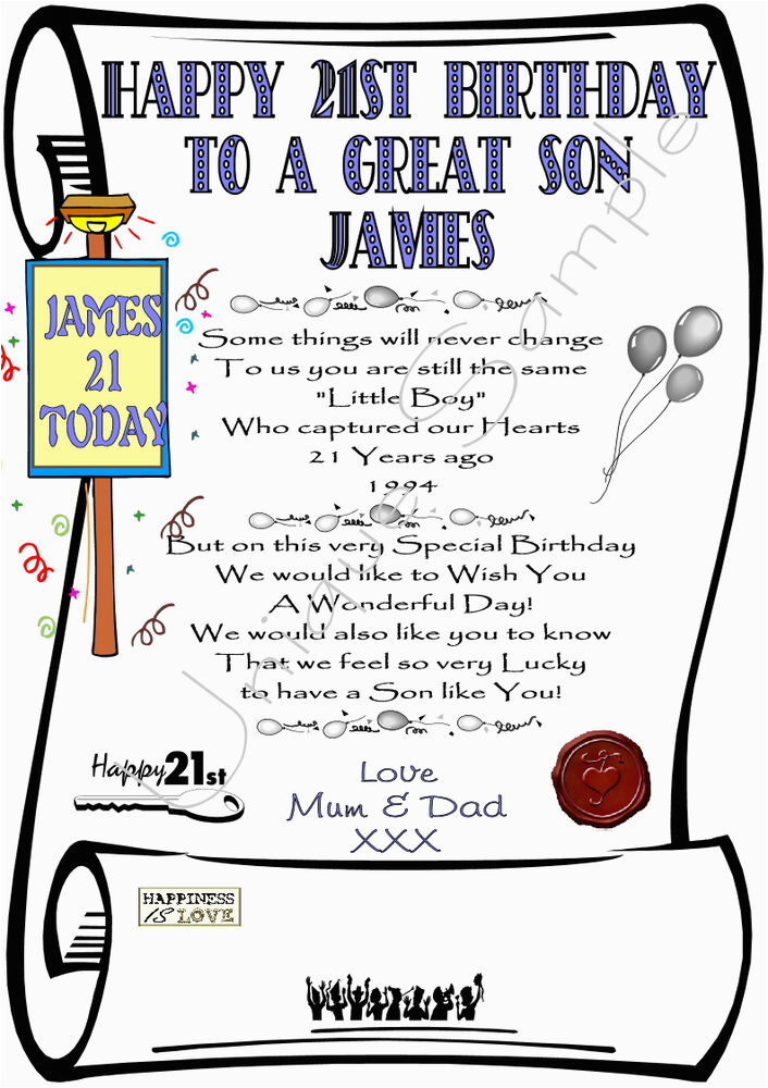 Personalized 21st Birthday Gifts for Him Gift for 21st Birthday son Personalized Laminated Card