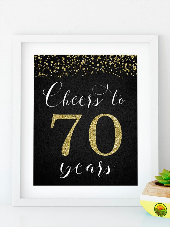 Printable Happy 70th Birthday Banner Cheers to 70 Years Printable 70th Birthday Decor Gold 70th