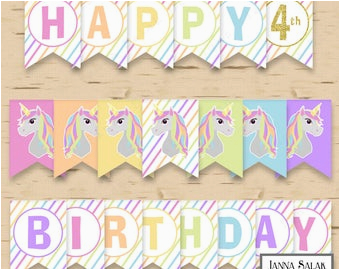 Unicorn Happy Birthday Banner Diy Diy Unicorn Banner Etsy