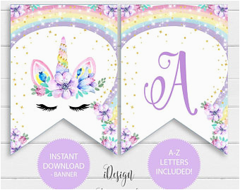 Unicorn Happy Birthday Banner Free Printable Unicorn Birthday Etsy