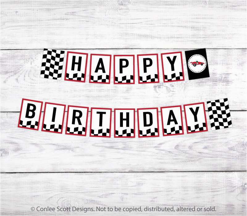 Vintage Happy Birthday Banner Printable Race Car Printable Happy Birthday Banner Retro Vintage Style
