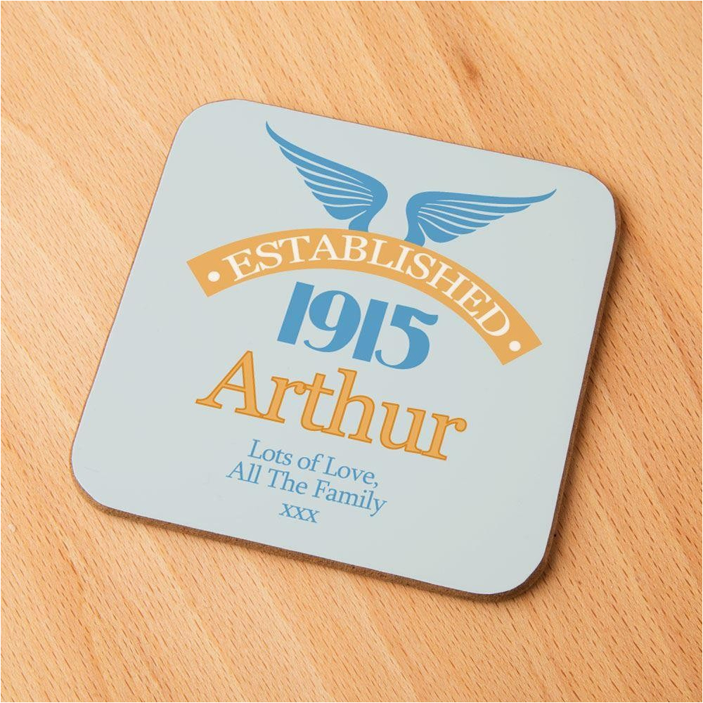 100th Birthday Presents for Him Personalised 100th Birthday Est Coaster forever Bespoke