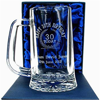 Personalised 30th Birthday Ideas for Him 30th Birthday Engraved Glass Tankard Personalised 30th