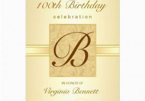 100 Birthday Invitation Cards 100th Birthday Party Gold Damask Monogram Card Custom