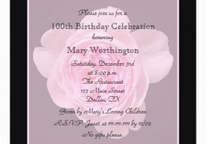 100 Birthday Invitation Wording 100th Birthday Party Invitation Rose for 100th Zazzle