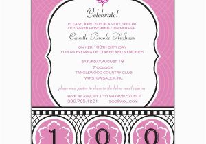 100 Birthday Invitation Wording Celebrate Her Century 100th Birthday Invitations Paperstyle