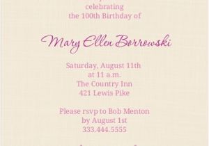 100 Birthday Invitation Wording Cream and Floral Set 100th Birthday Invitation 100th