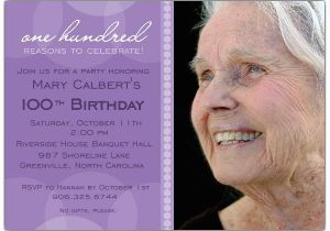 100 Birthday Invitation Wording Lavender Circle Photo 100th Birthday Invitations Paperstyle