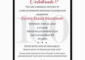 100th Birthday Invitation Wording Classic 100th Birthday Celebrate Party Invitations