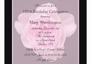 100th Birthday Invitations Ideas 100th Birthday Party Invitation Rose for 100th Zazzle