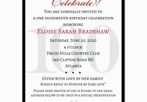 100th Birthday Party Invitation Wording Classic 100th Birthday Celebrate Party Invitations