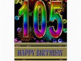 105th Birthday Card 105th Birthday with Rainbow Bubbles and Fireworks Card