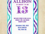 13 Year Old Birthday Party Invitations Girl 13th Birthday Party Invitation Purple Aqua by