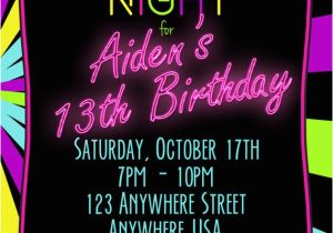 13th Birthday Boy Invitations Neon 13th Birthday Invitation Glow Party Invitation Any