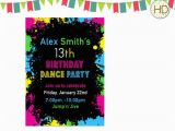13th Birthday Dance Party Invitations Paint Splatter Birthday Party Paint Splatter by Hdinvitations