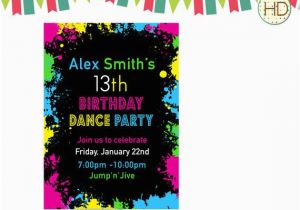 13th Birthday Dance Party Invitations Paint Splatter Birthday Party Paint Splatter by Hdinvitations