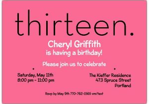 13th Birthday Invitation Wording Samples Thirteen Pink 13th Birthday Invitations Paperstyle