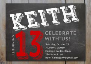 13th Birthday Invitations Boy Teen Boy 39 S Birthday Invitation Chalkboard Design for