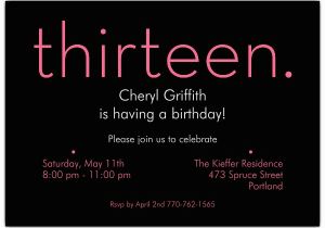 13th Birthday Invitations Boy Thirteen Pink On Black 13th Birthday Invitations Paperstyle