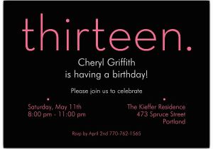 13th Birthday Invitations Boy Thirteen Pink On Black 13th Birthday Invitations Paperstyle