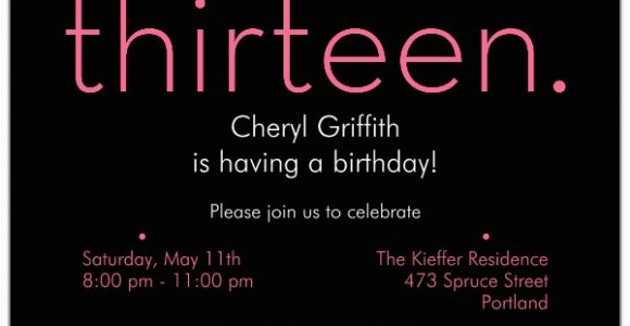 13th Birthday Invitations Boy Thirteen Pink On Black 13th Birthday Invitations Paperstyle