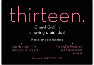 13th Birthday Invites Thirteen Pink On Black 13th Birthday Invitations Paperstyle