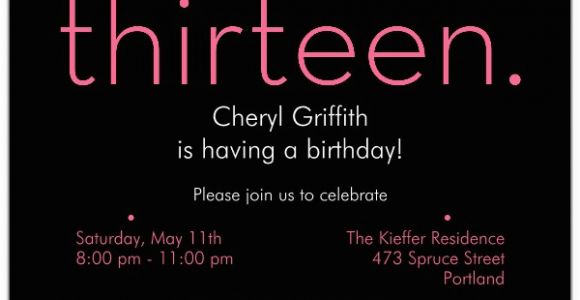 13th Birthday Invites Thirteen Pink On Black 13th Birthday Invitations Paperstyle