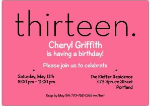 13th Birthday Party Invitation Wording Thirteen Pink 13th Birthday Invitations Paperstyle