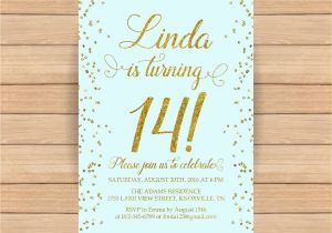 14th Birthday Party Invitations 14th Birthday Invitation Fourteenth Birthday Gold Glitter