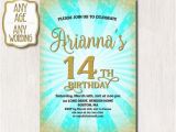 14th Birthday Party Invitations 14th Birthday Invitation Fourteenth Birthday Gold Glitter