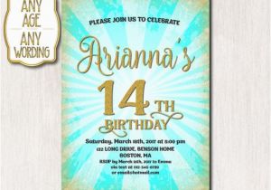14th Birthday Party Invitations 14th Birthday Invitation Fourteenth Birthday Gold Glitter