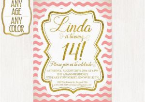 14th Birthday Party Invitations 14th Birthday Invitation Fourteenth Birthday Party Gold