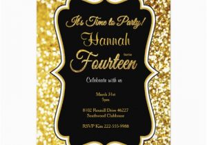 14th Birthday Party Invitations 14th Birthday Invitation In Black and Gold Zazzle Com